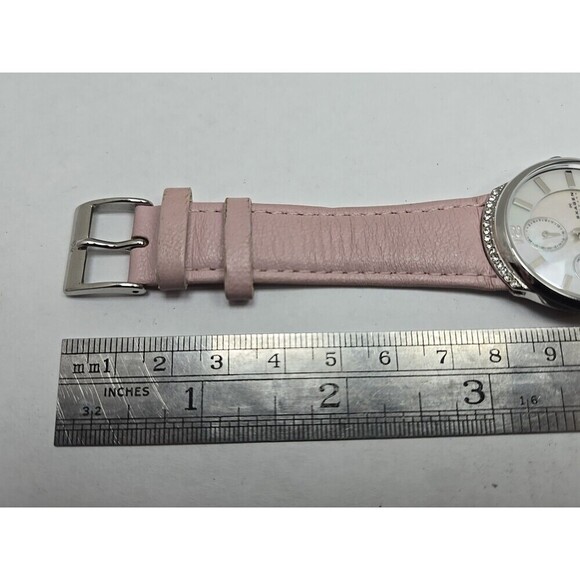 Skagen 586SSLP Womens Day Date Watch MOP Crystal Bezel Pink Leather New Battery main image 8